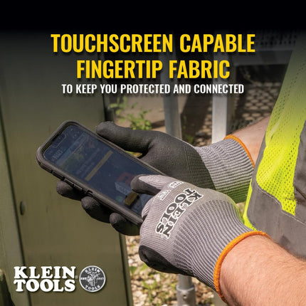 KLEIN TOOLS 60584 Work Gloves, Knit Dipped Cut Resistant ANSI A2 Nitrile Coated Gloves, HPPE Fabric, Touchscreen Capable, Medium, 2-Pair