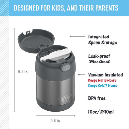 THERMOS FUNTAINER 10 Ounce Stainless Steel Kids Food Jar, Grey