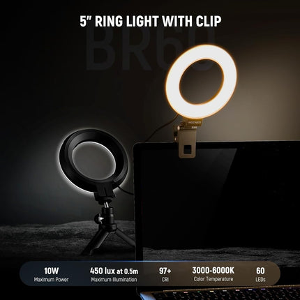 NEEWER BASICS 5" Ring Light for Video Conference Lighting, 2 Pack Clip on Light Kit with Desk Tripod Stands for Monitor Laptop Computer Zoom Call Live Streaming Recording Remote Working Learning, BR60