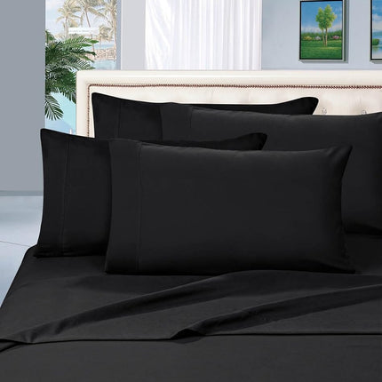 Parure de draps de lit luxueuse 6 pièces Elegant Comfort qualité égyptienne, infroissable et résistante à la décoloration, taille Full, noire