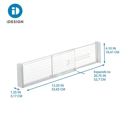 iDesign Linus Drawer Dividers, Plastic Drawer Separators in a Set of 2, Deep Drawer Organiser System, Clear