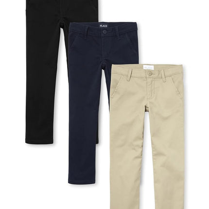 The Children's Place Girl's Skinny Chino Pants, Black/Sandy/Tidal 3 Pack, 10 Slim