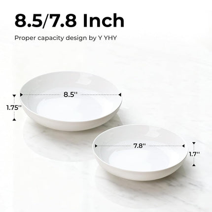 Y YHY 7.8'' Pasta Bowls for Small Portions, 22 Ounce Salad White Bowl Plates Set of 6, Porcelain Dishes for Serving Dinner - Dinnerware Sets Microwave Dishwasher Safe Thanksgiving Day Gift