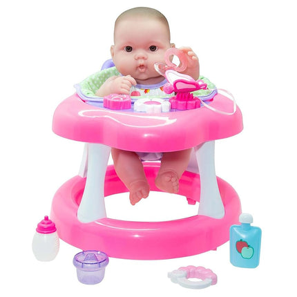 JC Toys - Lots to Love Babies 36cm Soft Vinyl Doll, Includes Walker and 6 Accessories Ideal for Playing, Pink, Designed by Berenguer, 2 Years