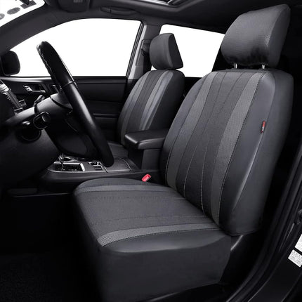 Flying Banner car seat Covers Full Set Faux Leather Air Mesh Breathable Man Lady Airbag Compatible Rear Bench Split 40/60 50/50 60/40 Truck Pick Up (Full Set - Low Back, Gray Gray)