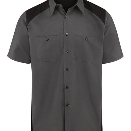 Red Kap Men's Motorsports Shirt, Short Sleeve, Charcoal/Black, XL