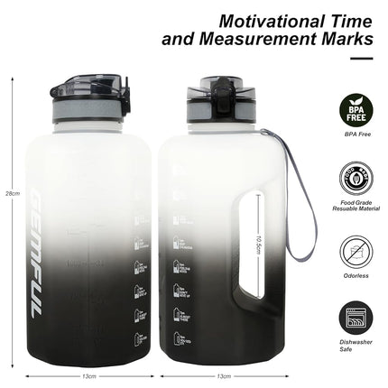 GEMFUL 2.2L Sports Water Bottle with Handle for Hiking & Gym (White Black)
