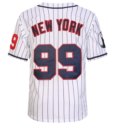 Stitched New York 99 Baseball Jerseys Shirts Hip Hop Button Down Men's Clothing for Party Xmas Gift, White Pinstriped, S
