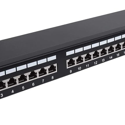 Intellinet Patch Panel, Cat6a, FTP, 24-Port, 1U, Shielded, 90° Top-Entry Punch Down Blocks, Black