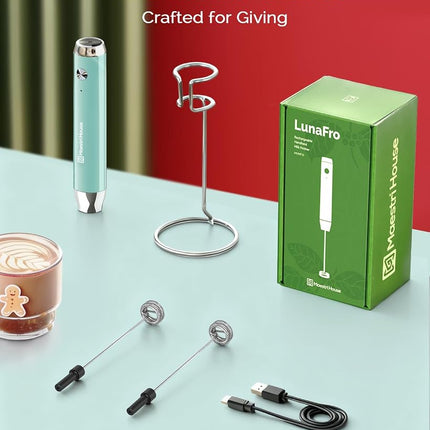 Maestri House LunaFro Rechargeable Milk Frother,Stand & 2 Detachable Whisks