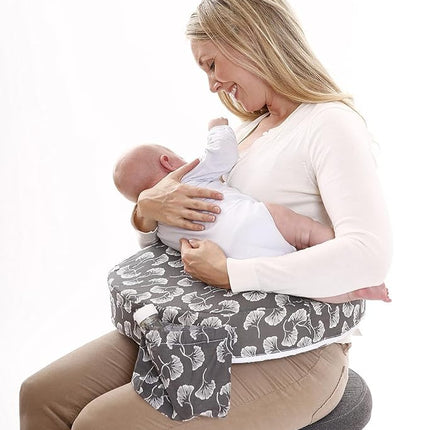 My Brest Friend Original Nursing Pillow Enhanced Ergonomics Essential Breastfeeding Pillow Support For Mom & Baby W/Convenient Side Pocket, Double Straps & Slipcover, Grey Flowing Fans