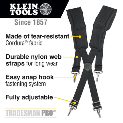 KLEIN TOOLS 55400 Adjustable Suspenders, for 4-Point Attachment Belts, Rugged and Padded, Ideal Electricians or Carpenters Suspenders