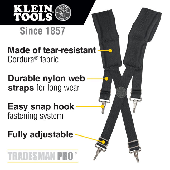 KLEIN TOOLS 55400 Adjustable Suspenders, for 4-Point Attachment Belts, Rugged and Padded, Ideal Electricians or Carpenters Suspenders