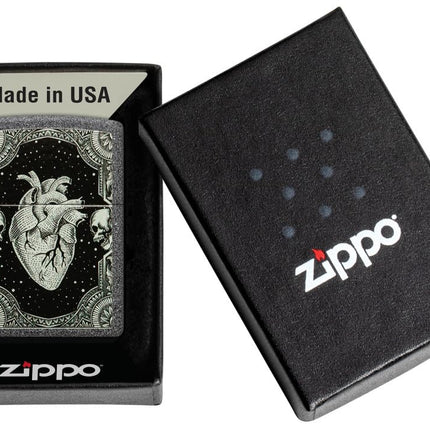 Zippo Heart Design Windproof Lighter, Iron Stone