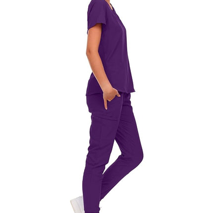 Natural Uniforms Womens Cool Stretch Jogger Scrub Set with Regular and Petite Sizes, Eggplant, XXL
