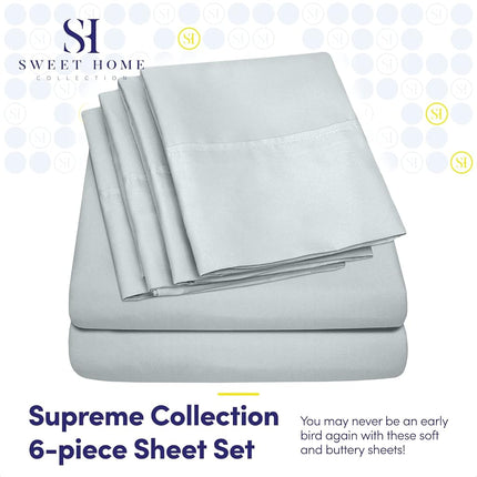 Juego de sábanas Sweet Home Collection de 6 piezas, 1500 hilos, microfibra fina, bolsillo profundo, fundas de almohada adicionales, excelente relación calidad-precio, tamaño matrimonial, azul porcelana