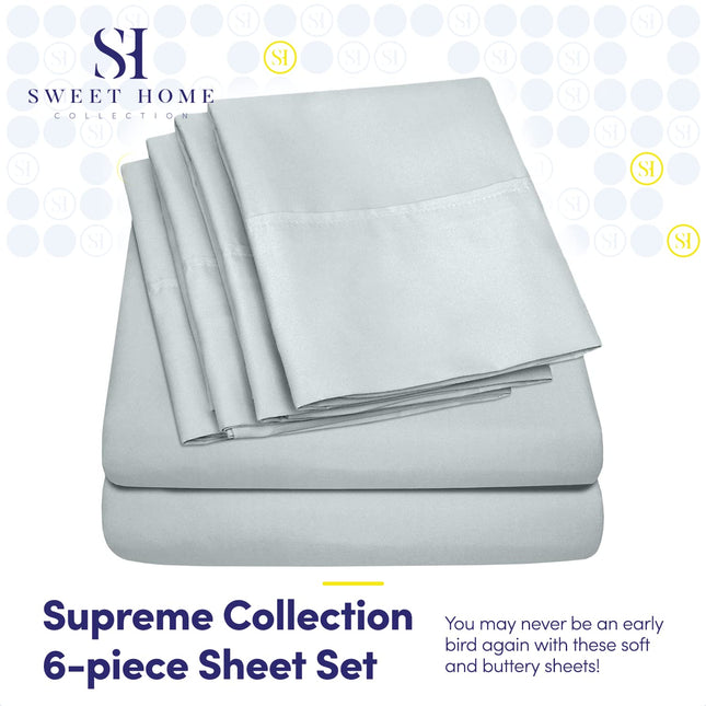 Sweet Home Collection 6 Piece Bed Sheets 1500 Thread Count Fine Microfiber Deep Pocket Set-Extra Pillow Cases, Value, Full, Porclain Blue