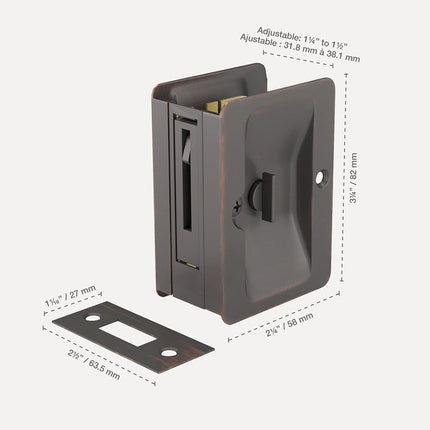 RICHELIEU Hardware 1701ORBPSBC Onward Pocket Door Pull with Privacy Lock, Rectangular, 3-7/32 in (82 mm), Oil-Rubbed Bronze
