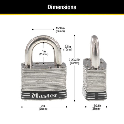 MASTERLOCK CO 5SSKADHC Stainless Steel Laminated Padlock, 2"