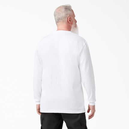 Dickies Camiseta de manga larga de cuello redondo de peso pesado para hombre, talla grande, blanco, XXX-Large/Tall