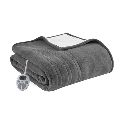 Couverture chauffante électrique réversible Serta polaire et Sherpa, chauffage rapide, minuterie d'arrêt automatique, plusieurs réglages de chaleur, certifiée ETL, lavable en machine, gris, double, 213 x 157 cm
