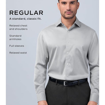 Van Heusen Men's Poplin Regular Fit Solid Point Collar Dress Shirt, Deep Sea, 17" Neck 36"-37" Sleeve