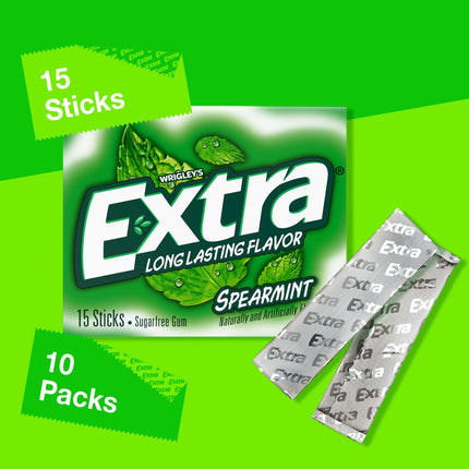Wrigleys Extra Spearmint Sugarfree Chewing Gum Box Of 10 x 15 Stick Packs