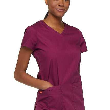 Dickies EDS Signature Scrubs for Women, Contemporary Fit V-Neck Womens Tops in Soft Brushed Poplin 85906, Wine, XXL Plus