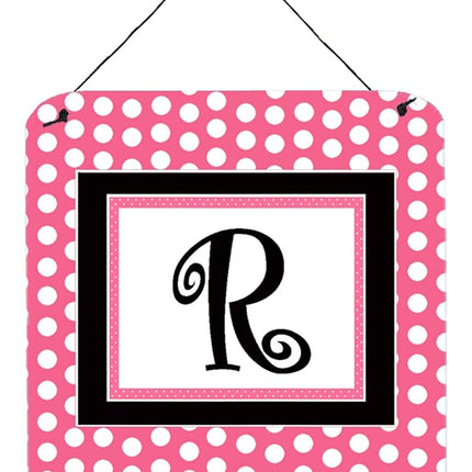 Caroline's Treasures Letra R Inicial con lunares rosas y negros para colgar en la pared o puerta, 15 x 15 cm, multicolor