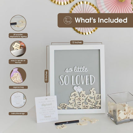 Pearhead Elephant Token Frame, Little Wishes Signature Baby Shower Guestbook Alternative, Pregnancy Keepsake for Soon to be Moms, Gray and White