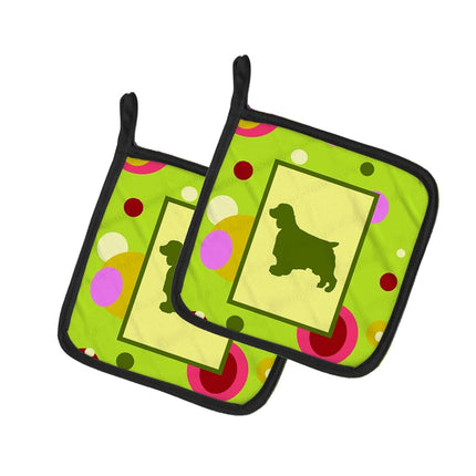 Caroline's Treasures Lime Green Dots Welch Springer Spaniel Pair of Pot Holders CK1064PTHD, Fabric, Multicolor