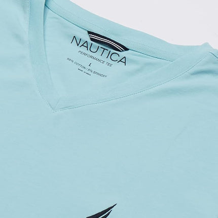 Nautica Men's Short Sleeve Solid Slim Fit V-Neck T-Shirt, Harbor Mist, Large