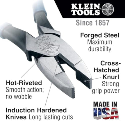 Klein Tools D20009NEGLW Side Cutter Linemans Pliers Cut ACSR, Screws, Nails, Hard Wire, 9-Inch Hi-Viz Pliers