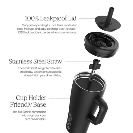 BrüMate Era 20 oz Tumbler with Handle & Straw | 100% Leakproof Insulated Water Bottle Tumbler with Lid and Flexible SoftSip Straw | Made of Stainless Steel | Cup Holder Friendly | 20oz (Onyx Leopard)