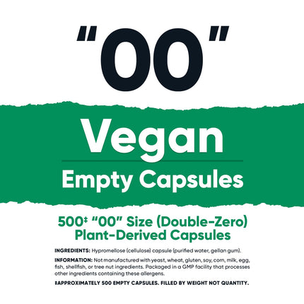 Nutricost Gélules Vides Taille 00 Véganes 500 Gélules Vides Transparentes à Base de Plantes Certifiées Casher, Certifiées Halal, Sans OGM, Sans Soja, Sans Gluten, Végétarien