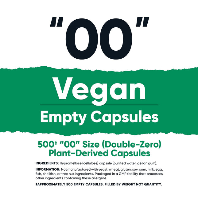 Nutricost Cápsulas Vacías Tamaño 00 Veganas 500 Cápsulas Vacías Transparentes de Origen Vegetal Certificadas Kosher, Certificadas Halal, Sin OGM, Sin Soja, Sin Gluten, Vegetarianas
