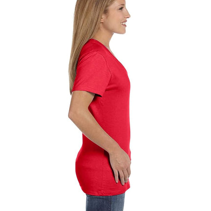 Hanes Women’s Perfect-T Short Sleeve V-Neck T-Shirt, Athletic Red, Small