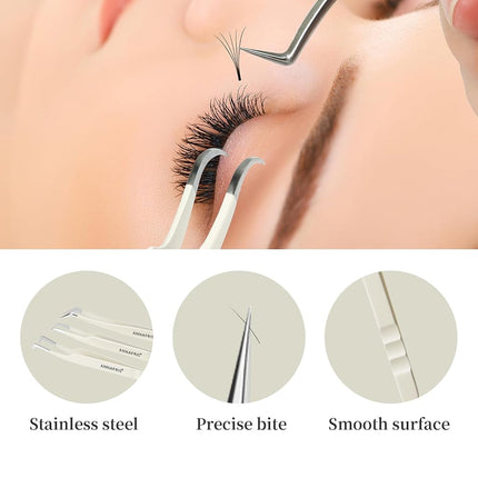 ANNAFRIS Lash Tweezers for Eyelash Extensions,Precision Fiber Tip Tweezers for False Eyelashes,Stainless Steel Tweezers(W1+2+4+6+7)