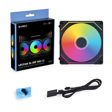 Lian Li UNI FAN SL140 Infinity RGB Black 140mm Addressable Fan - High-Performance Cooling with Infinity Mirror Effect