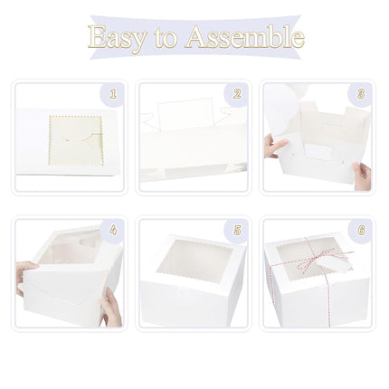 DOYIDE 20Pcs 8 Inch Cake Boxes with Window, 8x8x5 Inches White Bakery Box