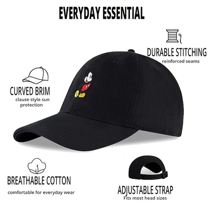 Disney Men's Mickey Mouse Baseball Cap, Snap-Back Dad Hat, Black, L-XL