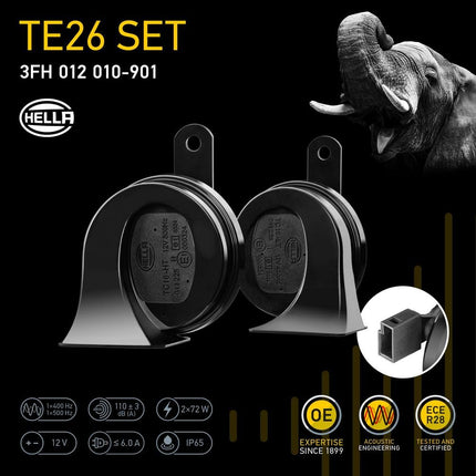 HELLA 012010901 Black 12V BX Trumpet Horn Kit (Toyota)