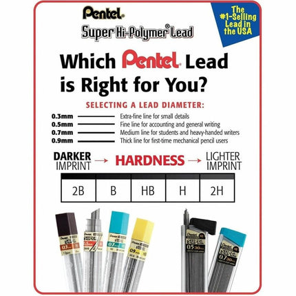 Recambio de minas Pentel Super Hi-Polymer, 0.5mm, Fino, 2H, 144 minas (C505-2H), Gris