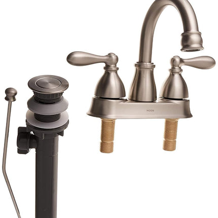 Moen WS84667SRN Caldwell Grifo de baño de dos manijas, de caño alto, para lavabo, de 4 pulgadas, Níquel cepillado resistente a las manchas