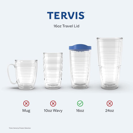 Tapa de viaje Tervis Hecha en EE. UU. Vaso térmico de doble pared Mantiene las bebidas frías y calientes, Se adapta a vasos de 473 ml - Paquete de 4, Rojo Surtido Naranja Fucsia Azul Marino