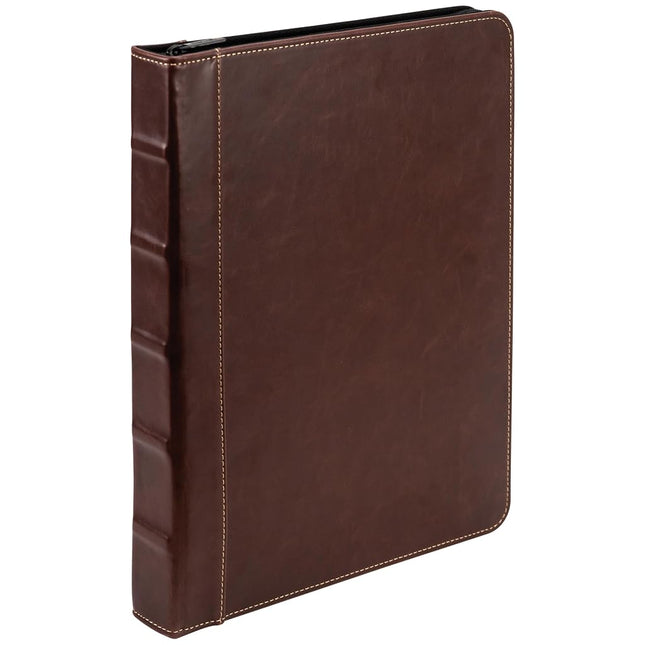 Samsill Vintage Hardback 3 Ring Binder - Faux Brown Leather Organizer with Zipper Closure, 1-Inch Rings, and Contrast Stitching - Professional Planner Binder for Letter Size 8.5 x 11 Documents