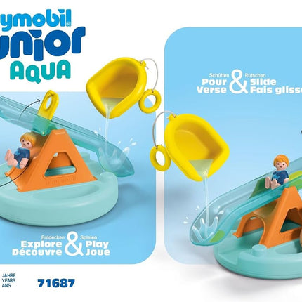 Playmobil 71687 JUNIOR AQUA: Water Seesaw with Boat, including dock and hideaway for animals, sustainable toy made from plant-based plastics, gifting toy, play sets suitable for children ages 1+