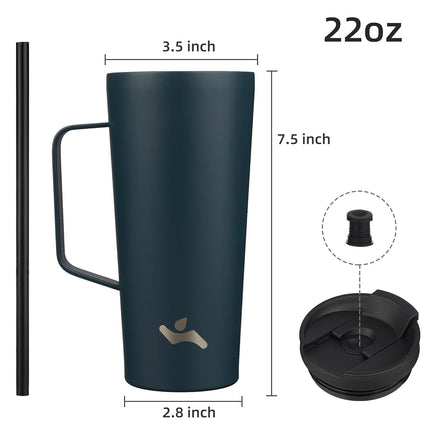 Konokyo Insulated Tumbler with Handle and Straw, 22 OZ Travel Coffee Mug Stainless Steel Cup Metal Water Bottle,Navy Blue
