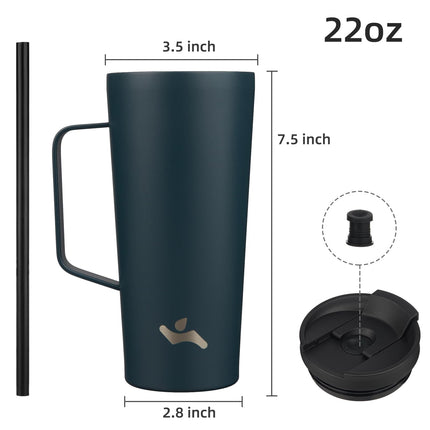 Konokyo Insulated Tumbler with Handle and Straw, 22 OZ Travel Coffee Mug Stainless Steel Cup Metal Water Bottle,Navy Blue