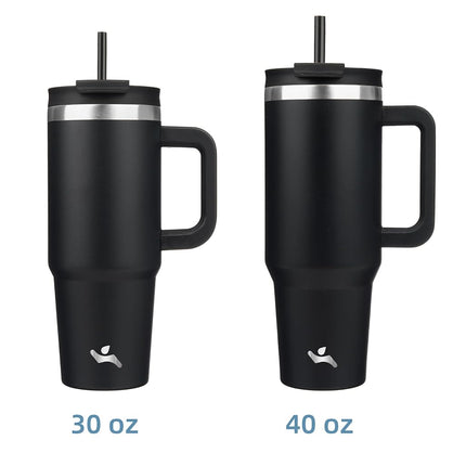Konokyo 40 oz Tumbler with Handle and 2 Straws,2 in 1 Lid Insulated Water Bottle Stainless Steel Travel Coffee Mug,Black